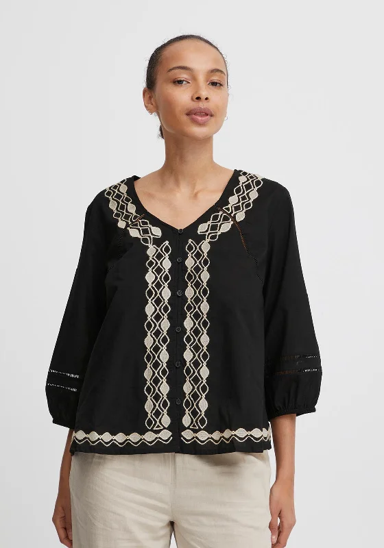 B.Young Heidy Embroidered Pattern Blouse, Black Chic Sleeveless Blouse