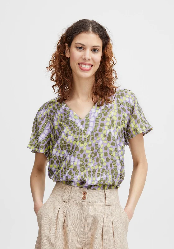 B.Young Bano V-Neck Print Blouse, Orchid Bloom Peter Pan Blouse