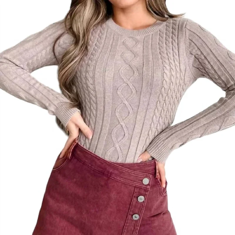 Cable Knit Sweater Bodysuit In Tan Cable Knit Ribbed Knit Lace Knit