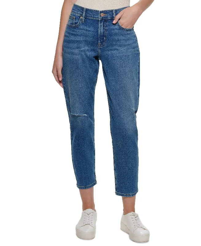 Calvin Klein Ripped Cropped Jeans Casual Straight-Leg Jeans