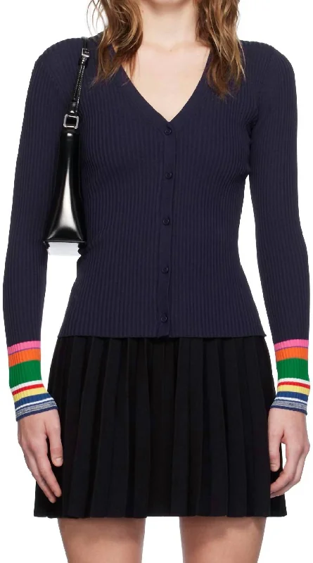 Cargo Sweater In Navy Rainbow Knit Fabric Woven Fabric Fleece Fabric