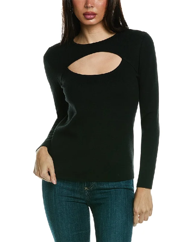 Carolina Herrera Cutout Scoop Neck Wool Sweater Front Pockets Side Pockets Patch Pockets