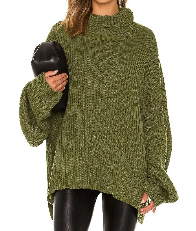 Casey Sweater In Army Green Collared Crew Neck Turtle Neck