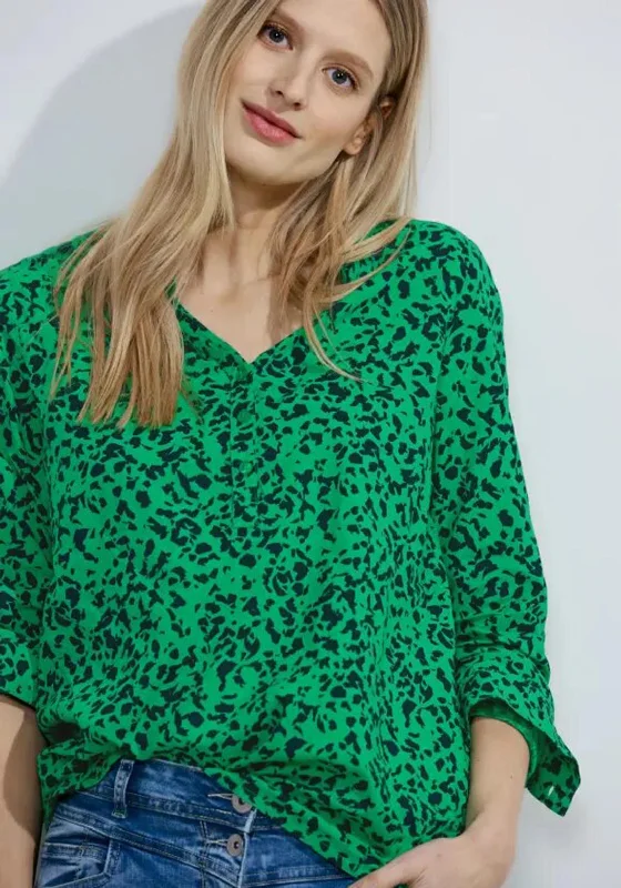 Cecil Minimal Print Blouse, Celery Green Short Sleeve Blouse