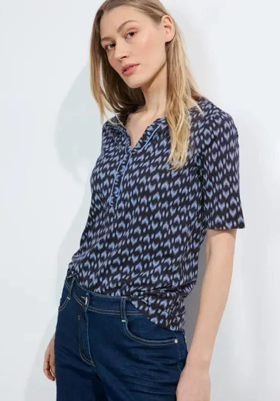 Cecil Print Tunic Blouse, Universal Blue Romantic Lace Blouse