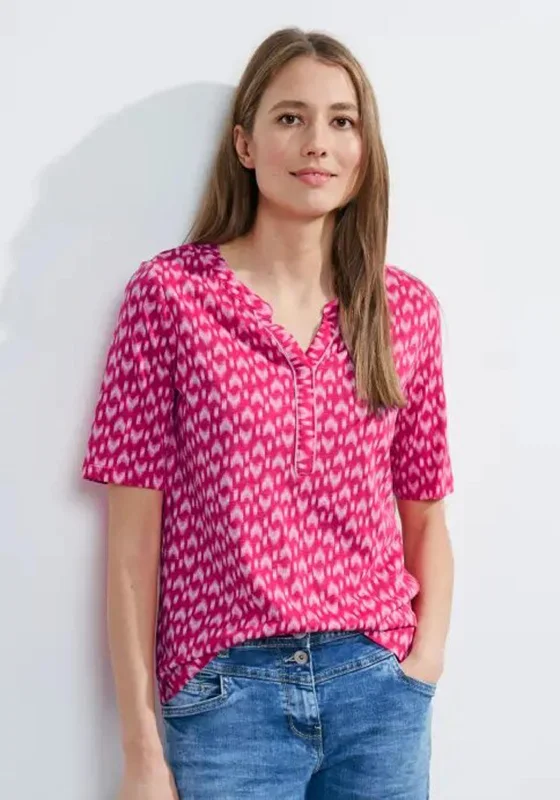 Cecil Print Tunic Blouse, Pink Sorbet Double Button Blouse