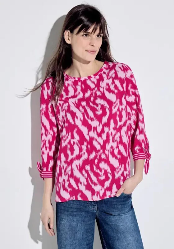 Cecil Print Mix Tie Cuff Blouse, Pink Sorbet Classic Striped Blouse