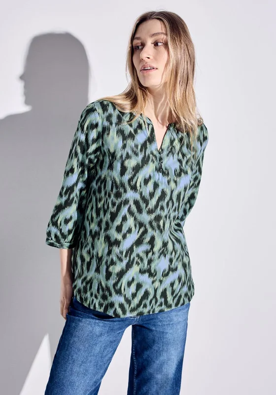 Cecil Printed Light Cotton Blouse, Green Chic Off-Shoulder Blouse