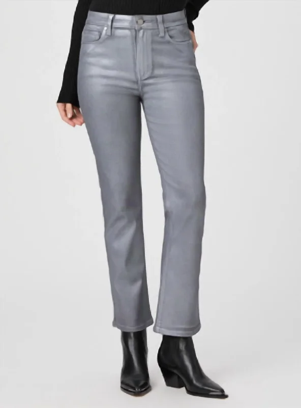 Claudine Flare Jean In Silver Shimmer Luxe Coating Fashionable Raw Hemmed Jeans