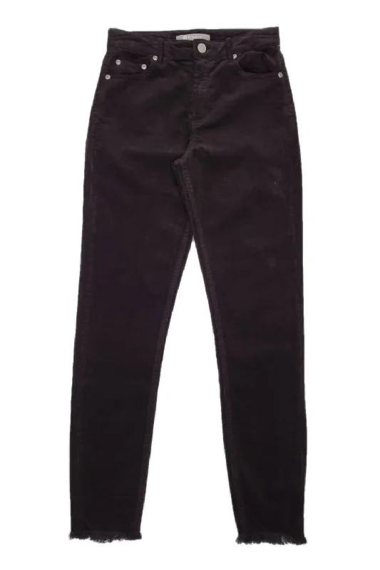 Corduroy Skinny W/ Fray Hem Jeans In Black Fashionable Distressed Jeans