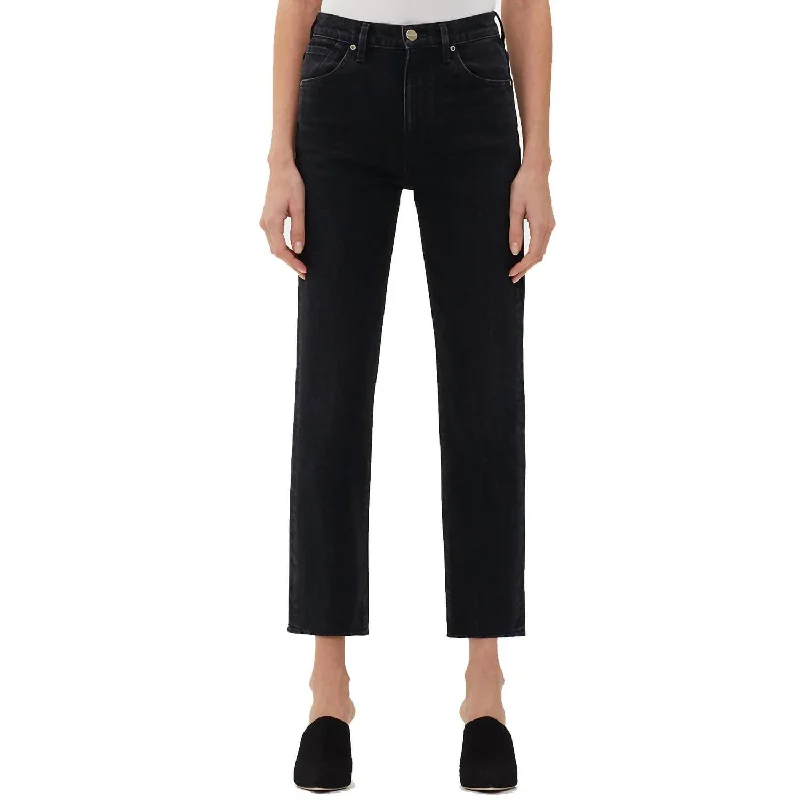 Cropped Straight Jean In Used Black Elegant Raw Hem Jeans