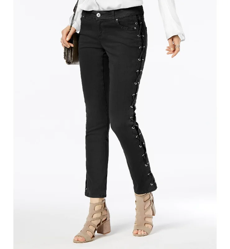 Curvy Fit Lace Up Skinny Jeans Trendy Layered Pocket Jeans