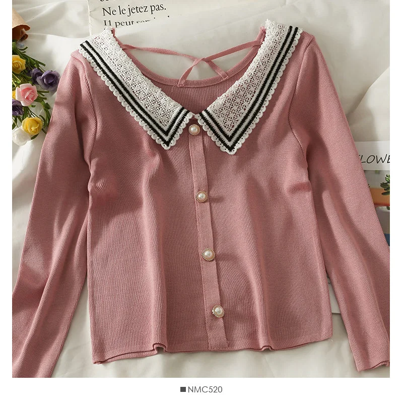 Cut out contrast stitching stripe Lapel backing blouse women's  2078 Collared Satin Blouse