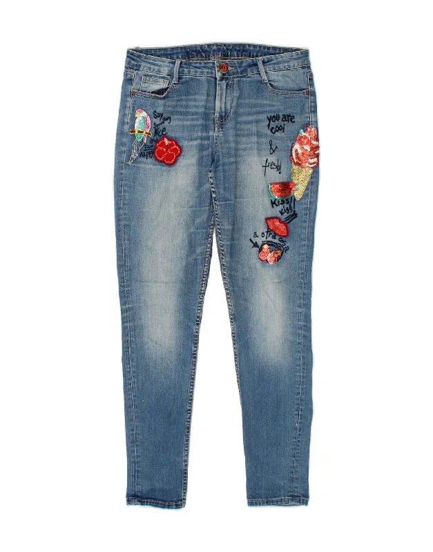 DESIGUAL Womens Graphic Skinny Jeans W30 L31  Blue Elegant Dark-Wash Bootcut Jeans