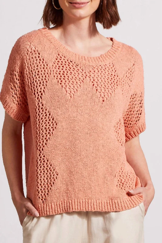 Dolman Crochet Sweater In Muted Clay Satin Blend Silk Blend Wool Blend