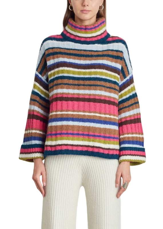Esme Stripe Sweater In Multi Color Striped Floral Plaid