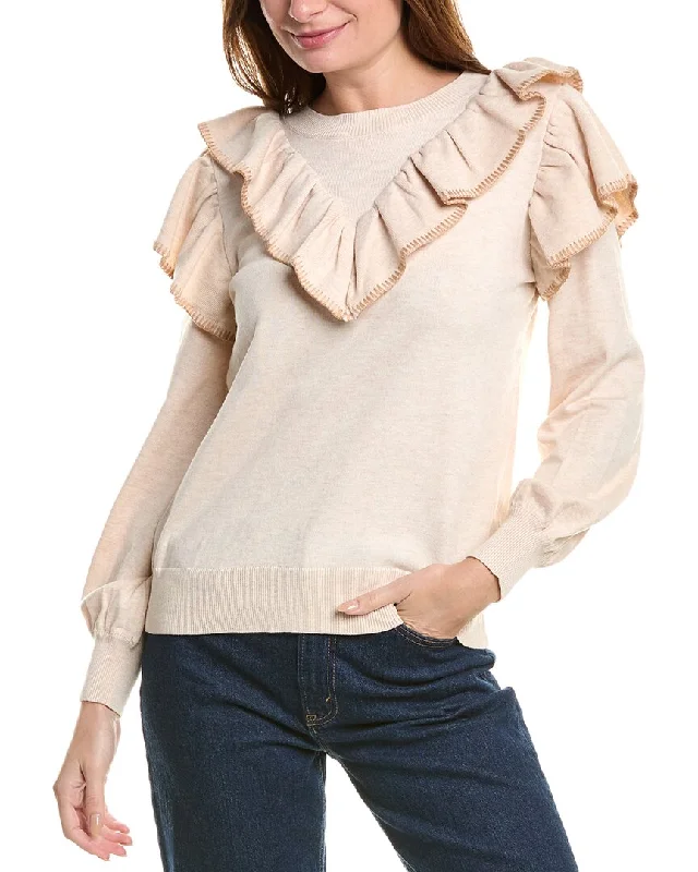 FATE Ruffle Wool-Blend Sweater Solid Color Striped Floral Print