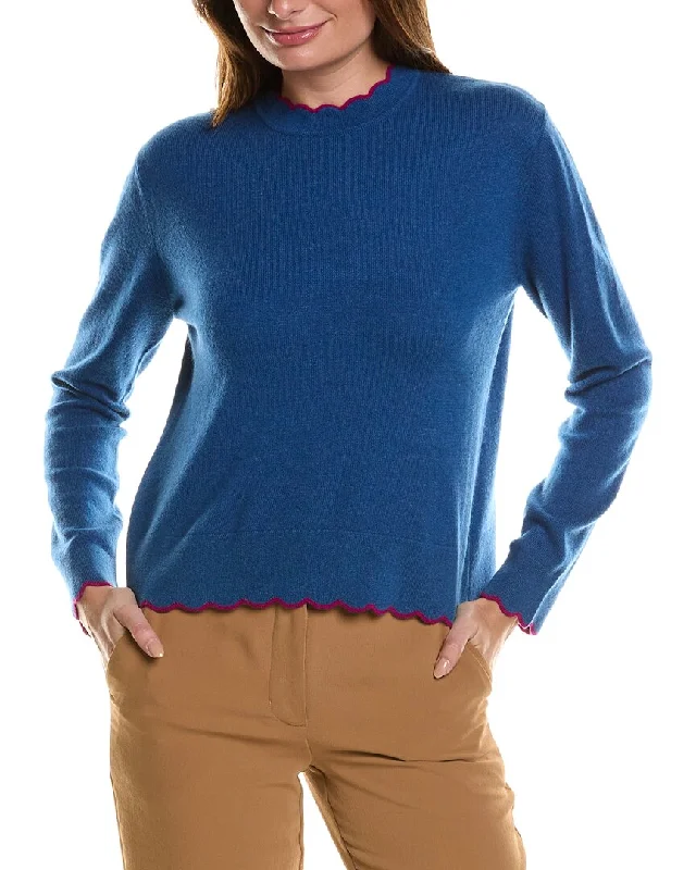 Forte Cashmere Scallop Edge Boxy Cashmere Sweater Layered Multi-layer Single Layer