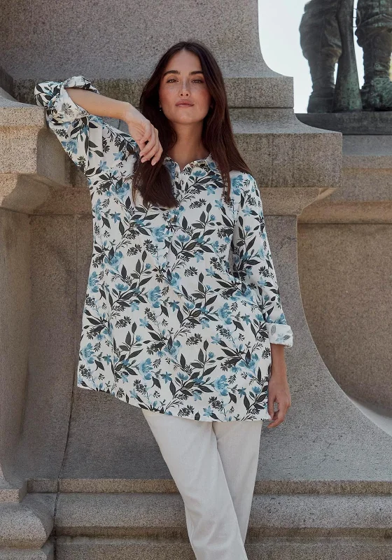 Fransa Maddie Longline Tunic Blouse, Hydrangea Elegant Silk Blouse