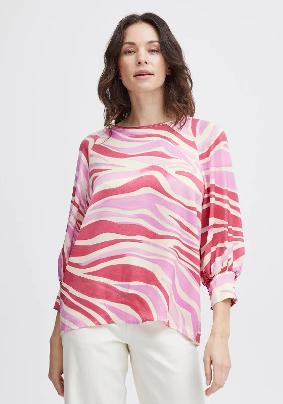 Fransa Zena Animal Print Blouse, Pink Frosting Feminine Pastel Blouse