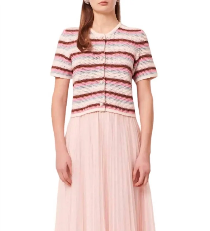 Gemila Knit Sweater In Rose Zippered Buttoned Snapped