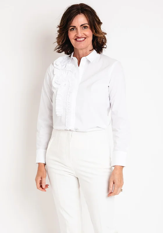 Gerry Weber Fabric Flower Blouse, White Collared Satin Blouse