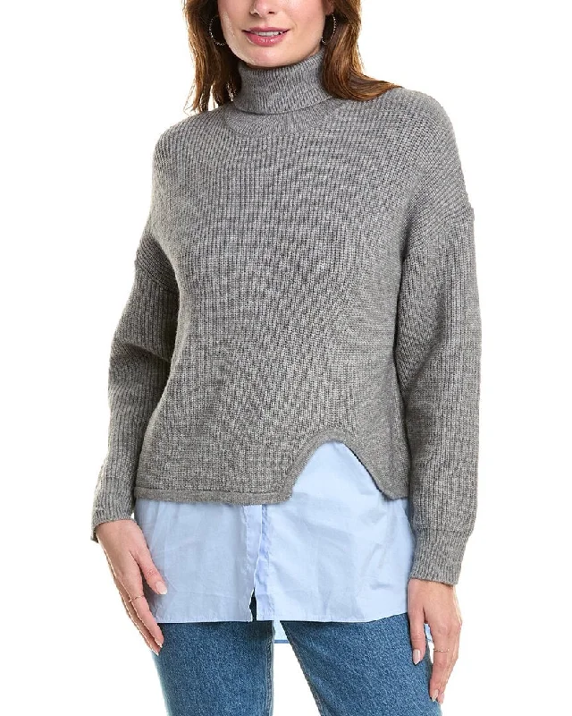Gracia Roll-Neck Slit Layering Sweater Neon Metallic Matte