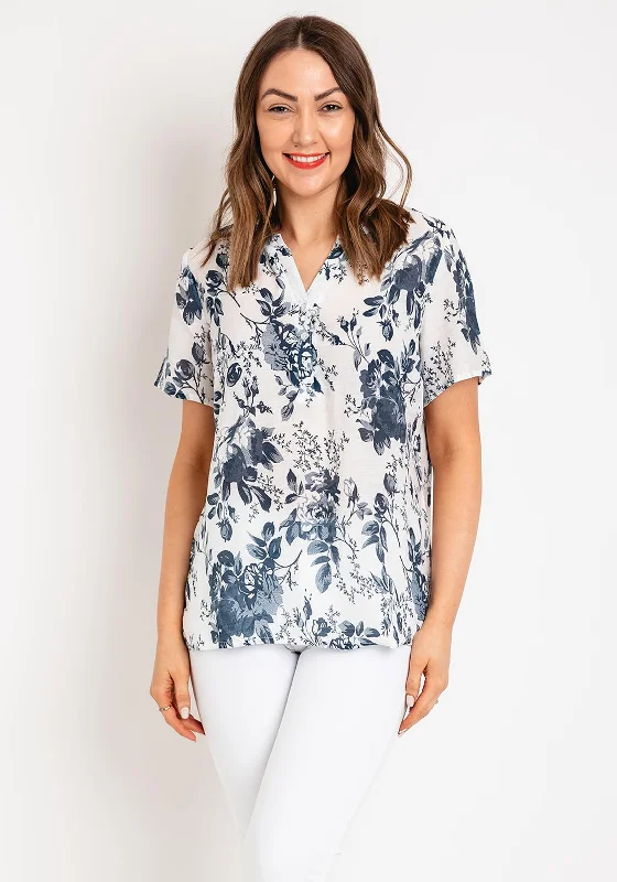 Natalia Collection Lightweight Floral Blouse, Navy Floral Print Blouse