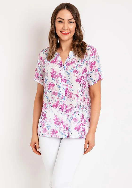 Natalia Collection Lightweight Floral Blouse, Pink Loose Fit Blouse