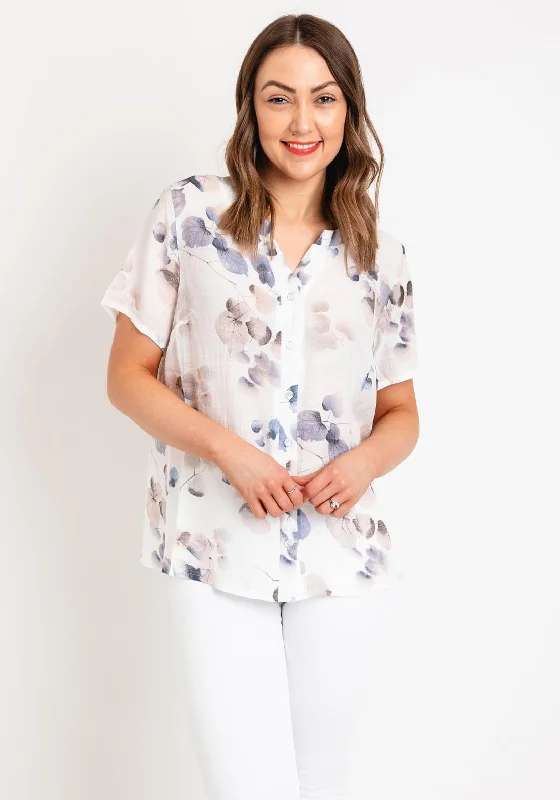 Natalia Collection Lightweight Floral Blouse, Beige Vintage Lace Blouse