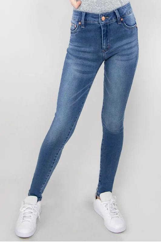 High Rise Ankle Skinny Jeans In Indigo Trendy Colored Denim Jeans