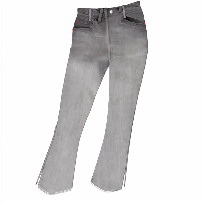 High Rise Frayed Hem Cropped Jeans In Grey Elegant Dark-Wash Bootcut Jeans