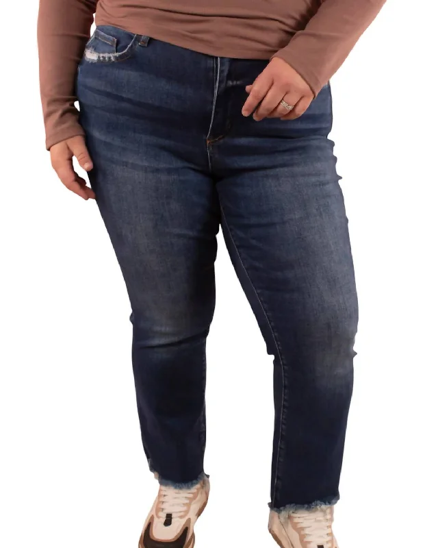 High Rise Frayed Hem Flare Jean In Dark Wash Chic Ripped Jeans
