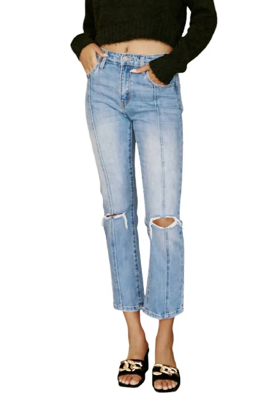 High Rise Straight Leg Center Seam Crop Jeans In Light Wash Casual Loose Fit Jeans