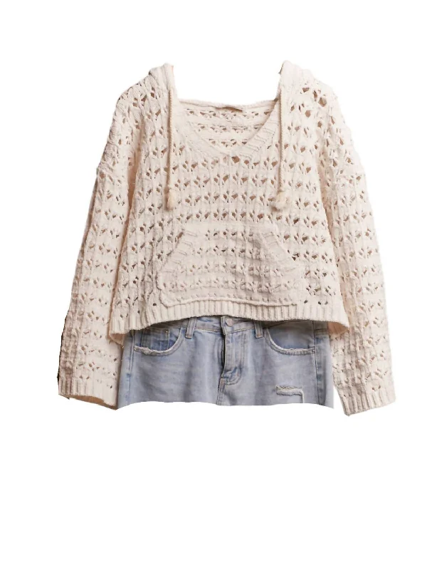 Hooded Crochet Bolero Sweater In Cream Jersey Fabric Tulle Fabric Batik Fabric