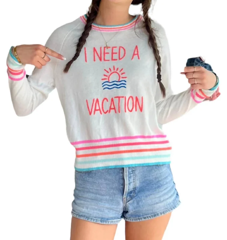 I Need A Vacation Sweater In White Velvet Chenille Corduroy