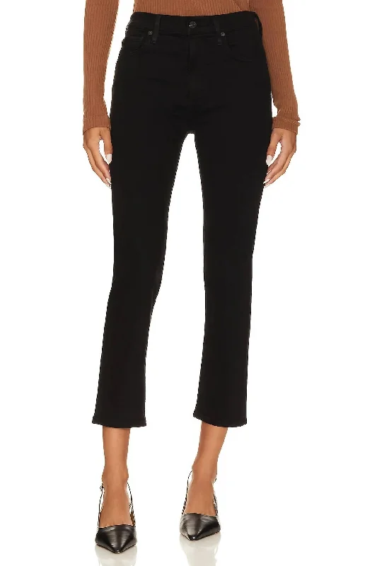 Isola Straight Crop Jean In Plush Black Comfortable Mid-Rise Jeans