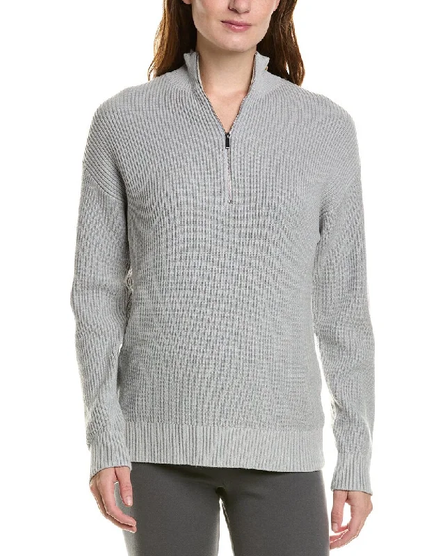 IVL Collective Funnel Neck 1/2-Zip Sweater Real Fur Shearling Chenille