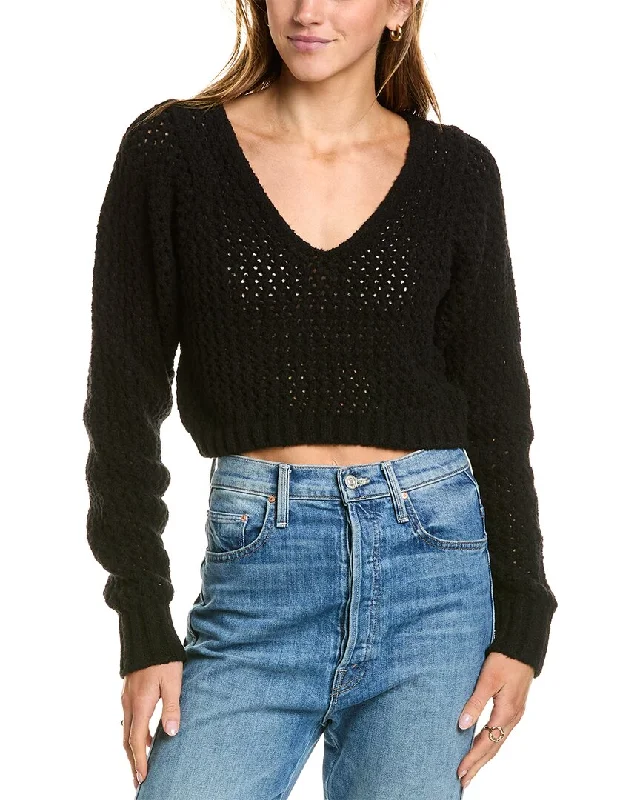 John Elliott Foam Boucle Knit Cropped Sweater Real Fur Shearling Chenille