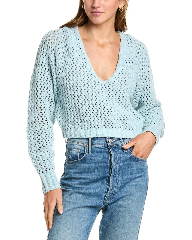 John Elliott Foam Boucle Knit Cropped Sweater Solid Print Embellished