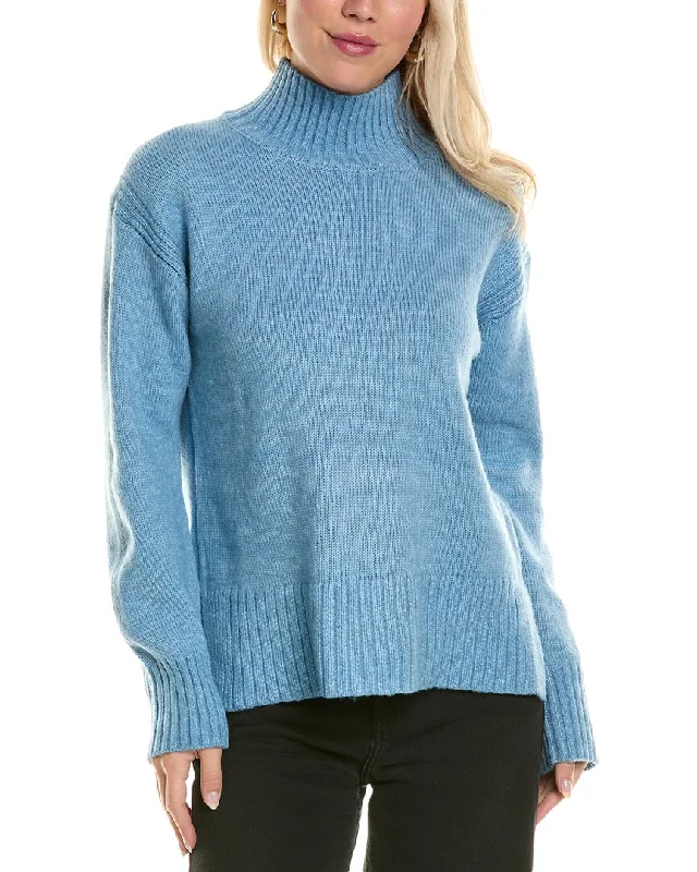 Joseph A. Ribbed Turtleneck Sweater Solid Print Embellished