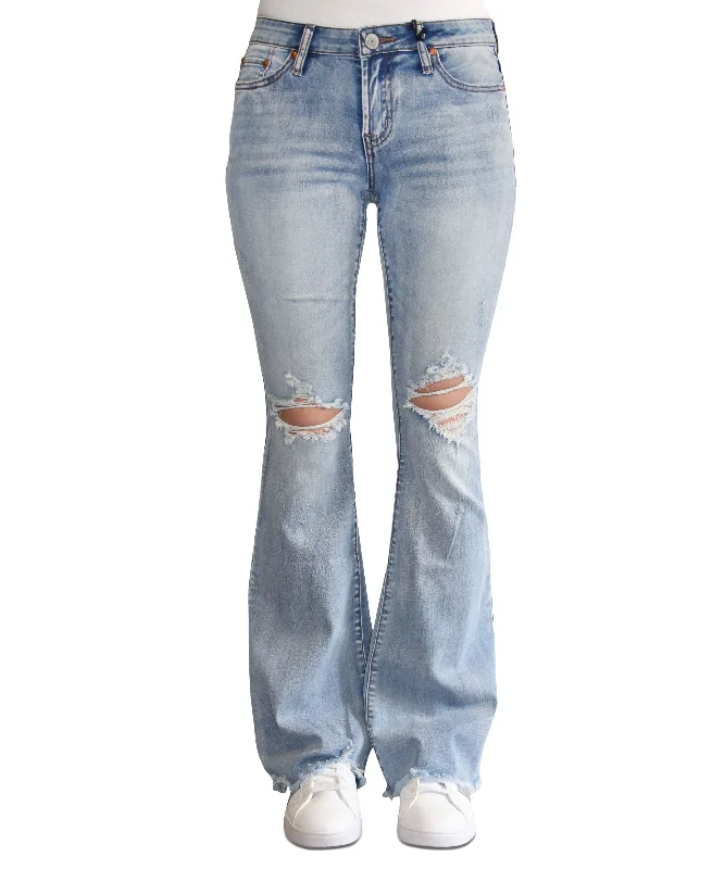 Juniors' Low-Rise Ripped Flare Jeans Fashionable Relaxed Fit Denim