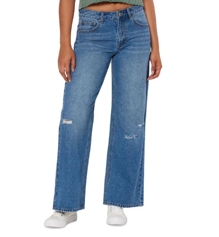 Juniors' Rayssa Distressed Wide-Leg Jeans Comfortable Zip-Fly Denim Jeans