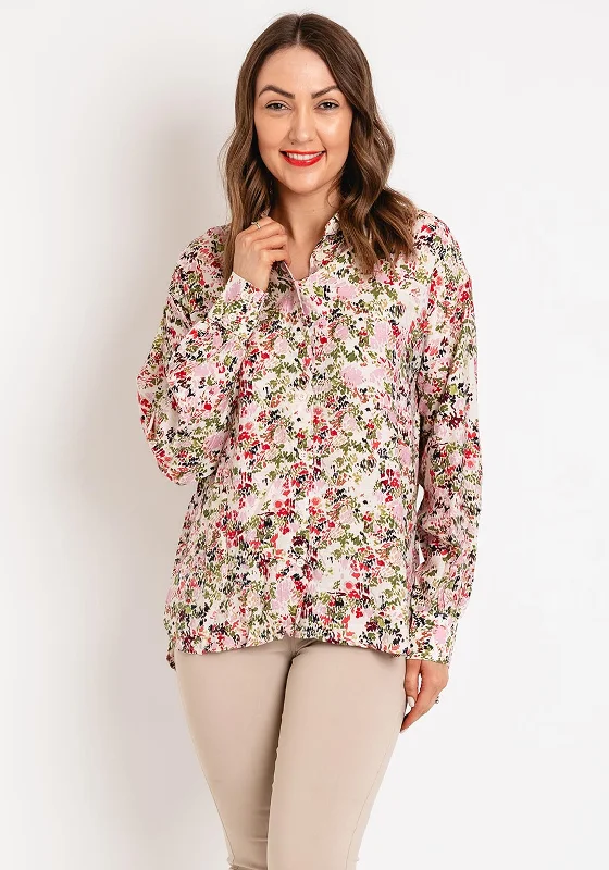 KAFFE Johanna Dip Hem Floral Blouse, Red Petit Fleur Smart Business Blouse