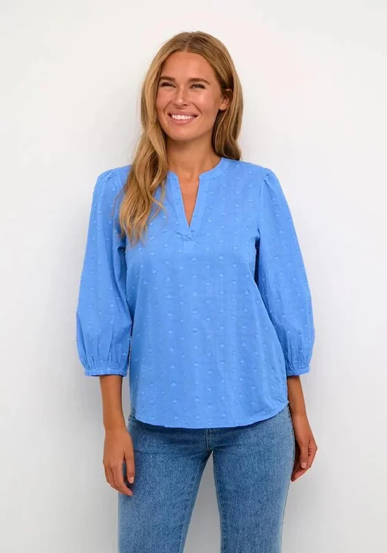 KAFFE Kajollia Heart Embossed Blouse, Ultramarine Sweetheart Neck Blouse