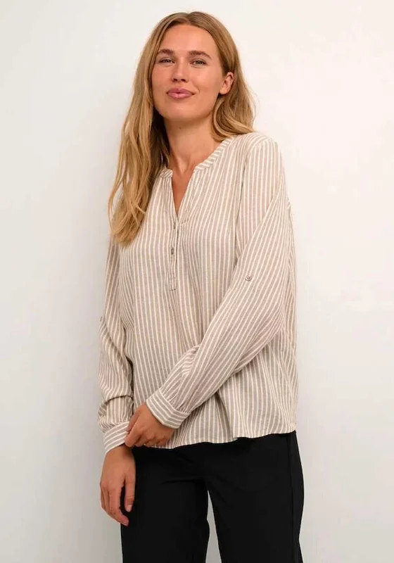 Kaffe Milia Linen Blend Blouse, Chinchilla & Chalk Stripe Vintage Lace Blouse