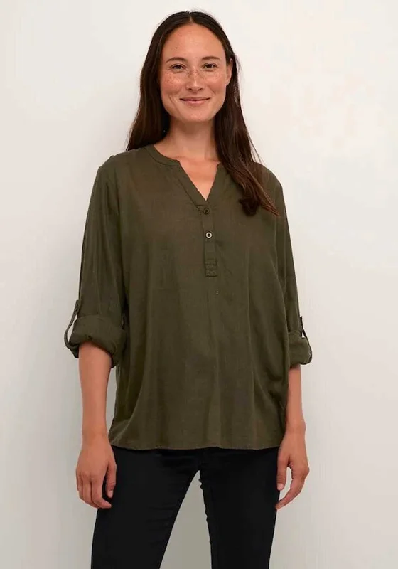 Kaffe Milia Linen Blend Blouse, Forest Night Office Formal Blouse