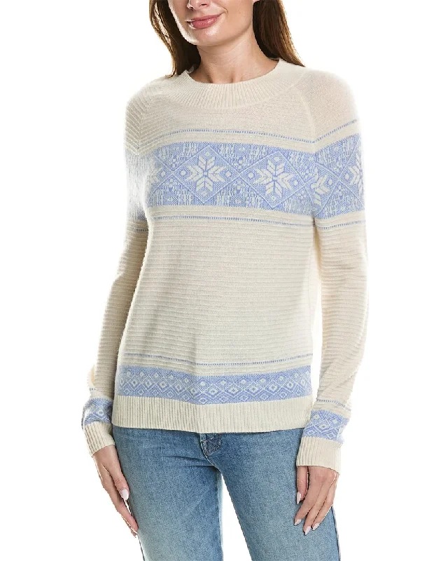 Kier + J Cableknit Cashmere Pullover Sweater Spandex Blend Rayon Blend Denim Blend