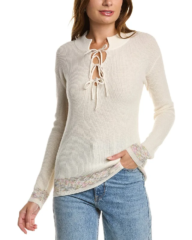 Kier+J Tie Neck Wool & Cashmere-Blend Sweater Satin Blend Silk Blend Wool Blend