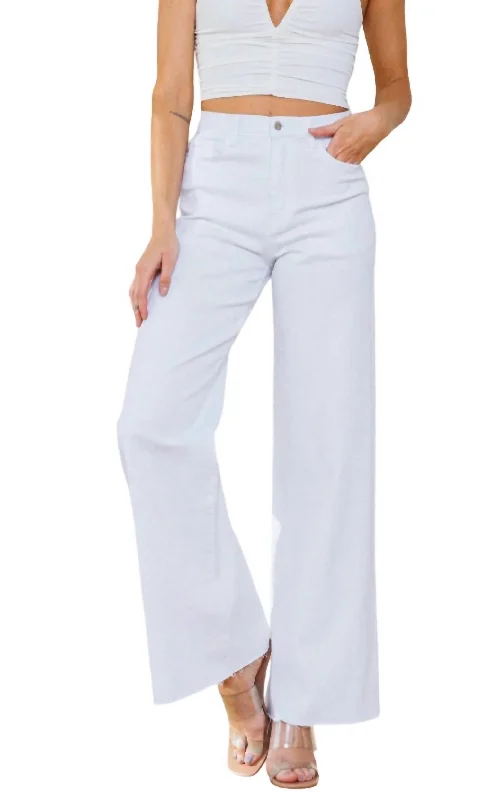 Kinsley Mid Rise Ultra Flare Jeans In Le Blanc Trendy Paperbag Waist Jeans